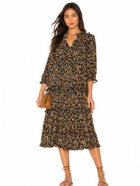 Y.A.S Floral Tiered Midi Dress Size Small Ruffle